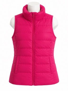 Size L Joe Fresh Women’s Hot Pink Down Puffer Vest Lightweight Quilted